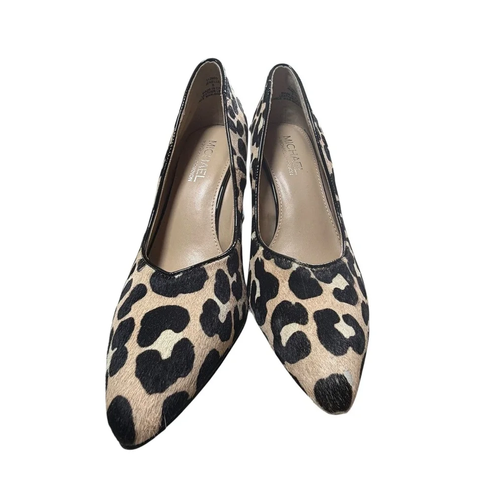 Legend Vibe Leopard‎ Print Calf Hair Block Heel Statement Pumps Women's 8 112953